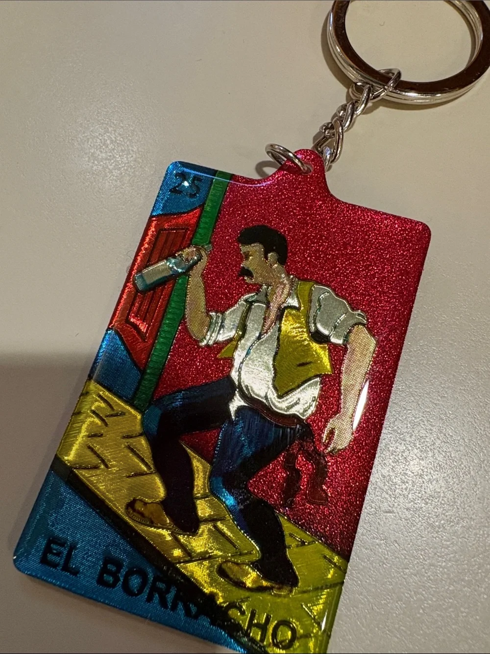 MEXICANA El Borracho Glitter Keychain - Red, Blue, Yellow, Black